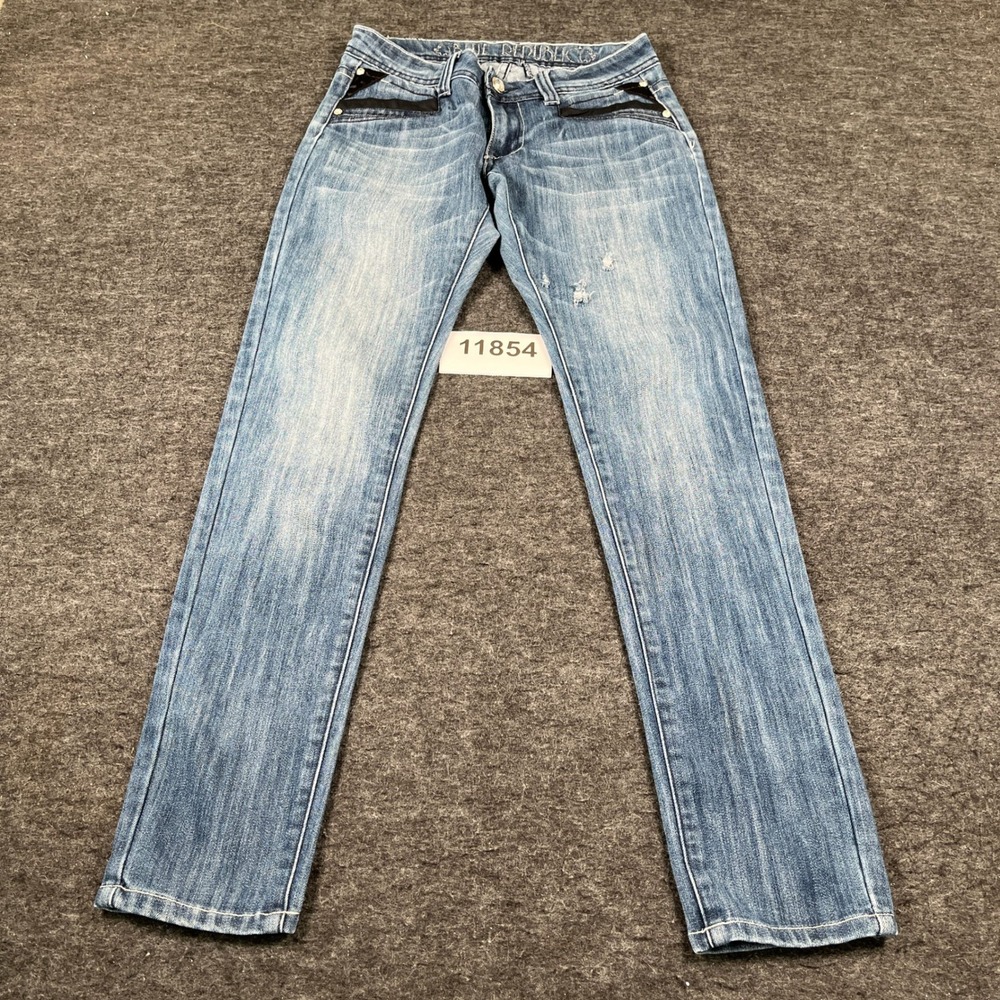 Blue Republic Skinny Jeans Womens 5 Blue Denim Cotton Rhinestones Medium Wash